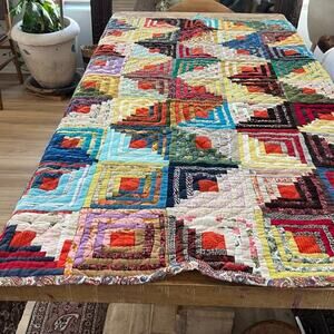 Patchwork Quilt Throw Blanket 63” x 79” Flour Feed Sack Mix Vintage Handmade